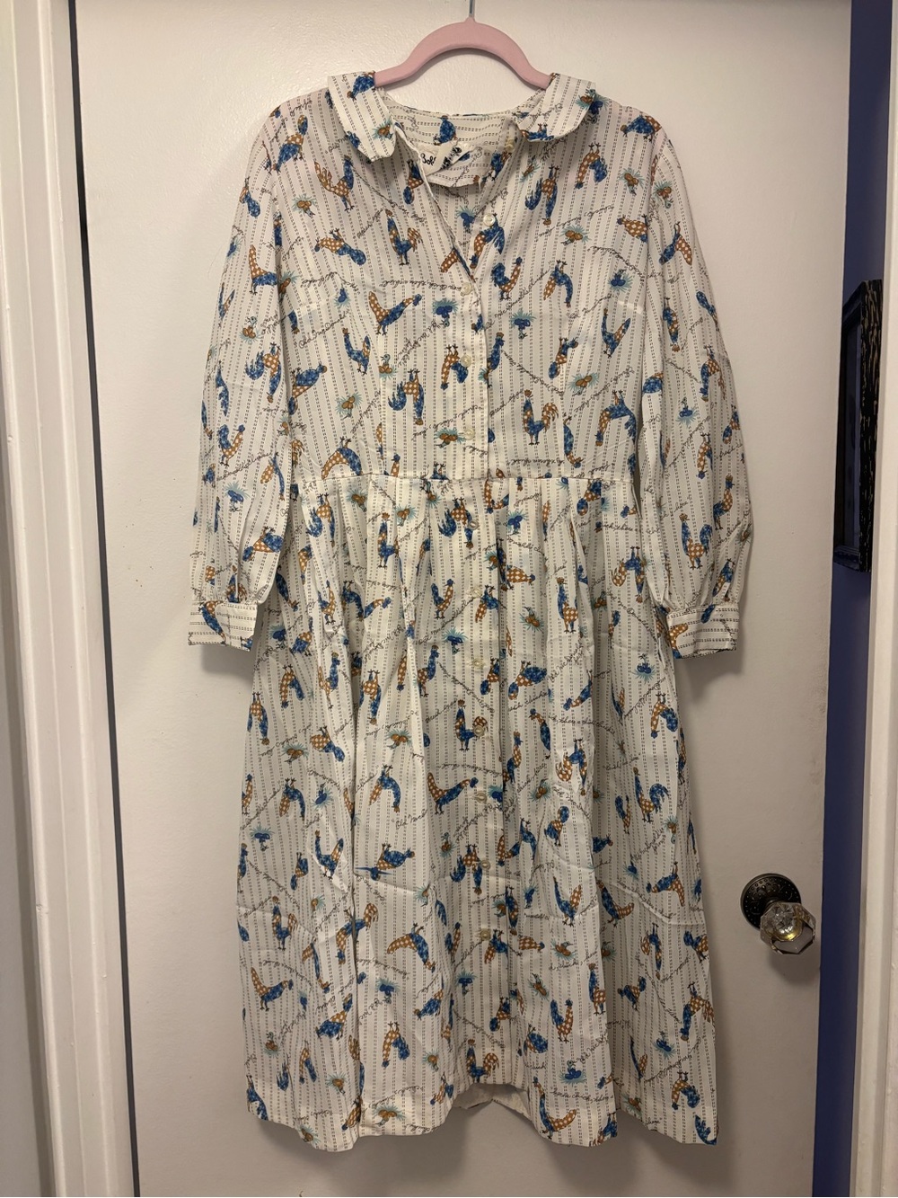 Vintage Bobbie Brooks a line farm rooster long sleeve dress